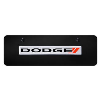 Autogold® - Black Mini Size License Plate with 3D Chrome Dodge Stripes Logo