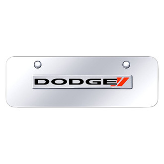 Autogold® - Chrome Mini Size License Plate with 3D Chrome Dodge Stripes Logo