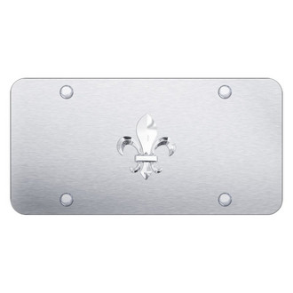 Autogold® - Brushed License Plate with 3D Chrome Fleur-De-Lis Logo