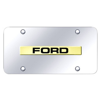 Autogold® - Chrome License Plate with 3D Gold Ford Logo