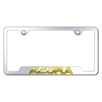 Autogold® - Chrome License Plate Frame with 3D Gold Acura Logo and Cut-Out