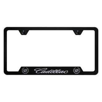 Autogold® - Black License Plate Frame with Laser Etched Cadillac Logo and Emblem and Cut-Out