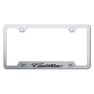 Autogold® - Brushed License Plate Frame with Laser Etched Cadillac Logo and Emblem and Cut-Out