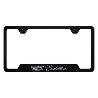 Autogold® - Black License Plate Frame with Laser Etched Cadillac New Logo and Emblem and Cut-Out