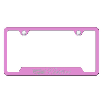 Autogold® - Pink License Plate Frame with Laser Etched Cadillac New Logo and Emblem and Cut-Out
