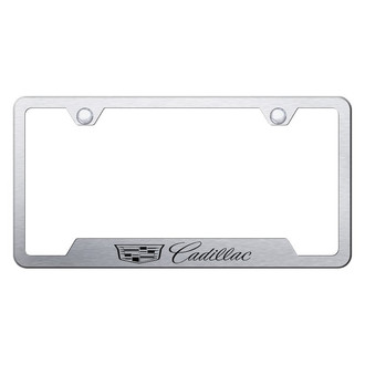 Autogold® - Brushed License Plate Frame with Laser Etched Cadillac New Logo and Emblem and Cut-Out