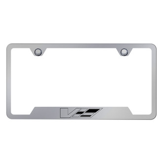 Autogold® - Chrome License Plate Frame with Laser Etched Cadillac V Logo and Cut-Out