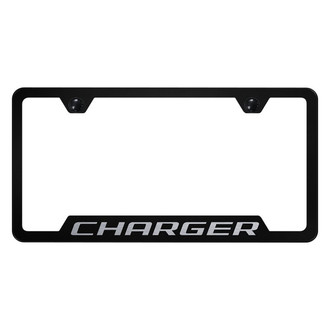 Autogold® - Black License Plate Frame with Laser Etched Charger Logo and Cut-Out