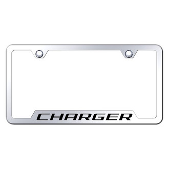 Autogold® - Chrome License Plate Frame with Laser Etched Charger Logo and Cut-Out