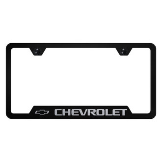 Autogold® - Black License Plate Frame with Laser Etched Chevrolet Logo and Cut-Out