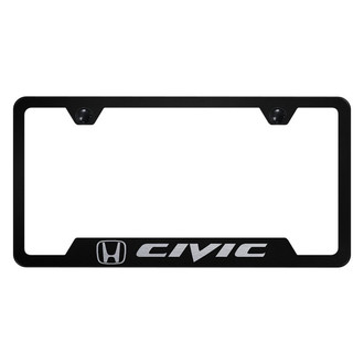 Autogold® - Black License Plate Frame with Laser Etched Civic Logo and Cut-Out