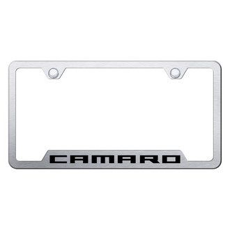 Autogold® - Brushed License Plate Frame with Laser Etched Camaro Logo and Cut-Out