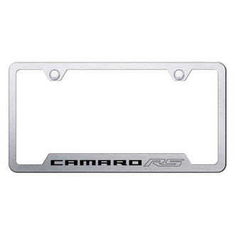 Autogold® - Brushed License Plate Frame with Laser Etched Camaro RS Logo and Cut-Out
