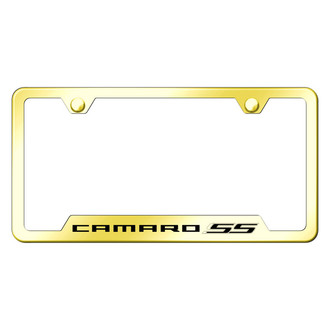 Autogold® - Gold License Plate Frame with Laser Etched Camaro SS Logo and Cut-Out