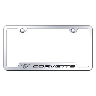 Autogold® - Chrome License Plate Frame with Laser Etched Corvette C5 Logo and Cut-Out