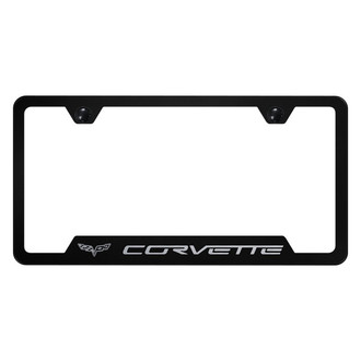 Autogold® - Black License Plate Frame with Laser Etched Corvette C6 Logo and Cut-Out