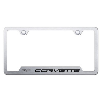 Autogold® - Brushed License Plate Frame with Laser Etched Corvette C6 Logo and Cut-Out