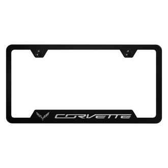 Autogold® - Black License Plate Frame with Laser Etched Corvette C7 Logo and Cut-Out