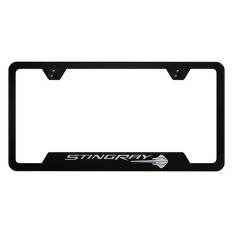 Autogold® - Black License Plate Frame with Laser Etched Corvette C7 Stingray Logo and Cut-Out