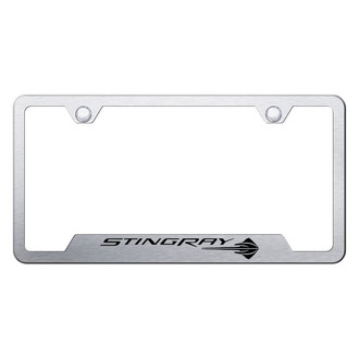 Autogold® - Brushed License Plate Frame with Laser Etched Corvette C7 Stingray Logo and Cut-Out