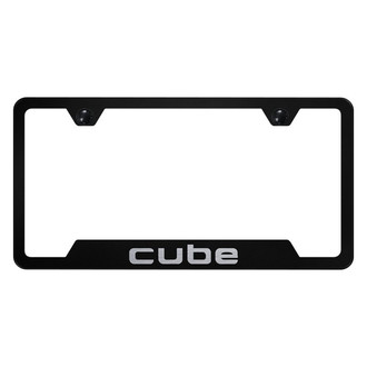 Autogold® - Black License Plate Frame with Laser Etched Cube Logo and Cut-Out