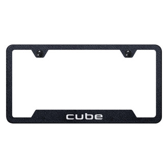 Autogold® - Rugged Black License Plate Frame with Laser Etched Cube Logo and Cut-Out