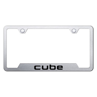 Autogold® - Brushed License Plate Frame with Laser Etched Cube Logo and Cut-Out