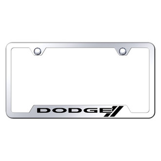 Autogold® - Chrome License Plate Frame with Laser Etched Dodge Stripes Logo and Cut-Out