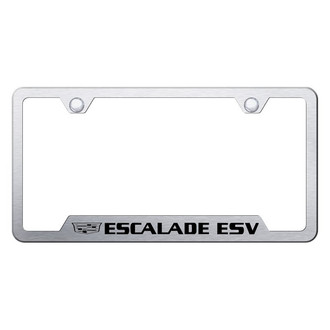 Autogold® - Brushed License Plate Frame with Laser Etched Escalade ESV Logo and Cadillac Emblem and Cut-Out