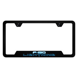 Autogold® - UV Printed Black License Plate Frame with Laser Etched F-150 Lightning 2 Logo and Cut-Out