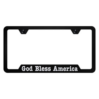 Autogold® - Black License Plate Frame with Laser Etched God Bless America and Cut-Out