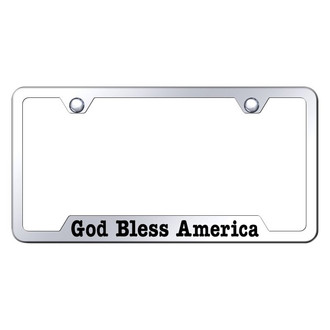 Autogold® - Chrome License Plate Frame with Laser Etched God Bless America Logo and Cut-Out