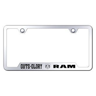Autogold® - Chrome License Plate Frame with Laser Etched Guts Glory Ram Logo and Cut-Out