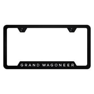 Autogold® - Black License Plate Frame with Laser Etched Grand Wagoneer Logo and Cut-Out
