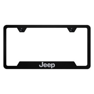 Autogold® - Black License Plate Frame with Laser Etched Jeep Logo and Cut-Out