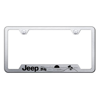Autogold® - Brushed License Plate Frame with Laser Etched Jeep Beach Logo and Cut-Out