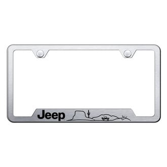 Autogold® - Brushed License Plate Frame with Laser Etched Jeep Desert Logo and Cut-Out