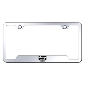 Autogold® - Chrome License Plate Frame with Laser Etched Jeep Grille Logo and Cut-Out