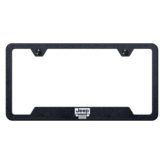 Autogold® - Rugged Black License Plate Frame with Laser Etched Jeep Grille Logo and Cut-Out