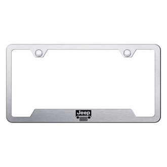 Autogold® - Brushed License Plate Frame with Laser Etched Jeep Grille Logo and Cut-Out