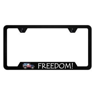 Autogold® - UV Printed Black License Plate Frame with Jeep Freedom Logo and Cut-Out