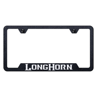 Autogold® - Rugged Black License Plate Frame with Laser Etched Longhorn Logo and Cut-Out