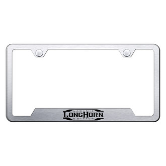 Autogold® - Brushed License Plate Frame with Laser Etched Longhorn Laramie Logo and Cut-Out