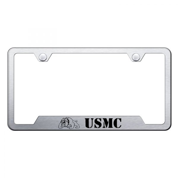Autogold® - License Plate Frame with Laser Etched USMC Bulldog Logo and Cut-Out