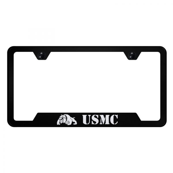 Autogold® - License Plate Frame with Laser Etched USMC Bulldog Head Logo and Cut-Out