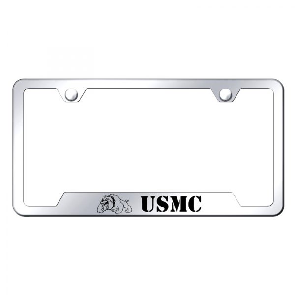 Autogold® - License Plate Frame with Laser Etched USMC Bulldog Head Logo and Cut-Out