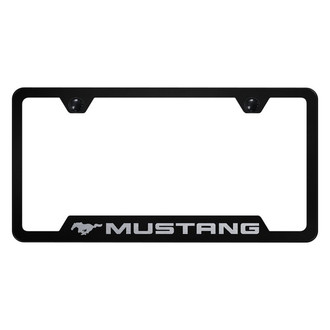 Autogold® - Black License Plate Frame with Laser Etched Mustang Logo and Cut-Out