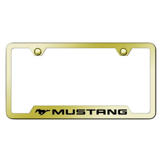 Autogold® - Gold License Plate Frame with Laser Etched Mustang Logo and Cut-Out