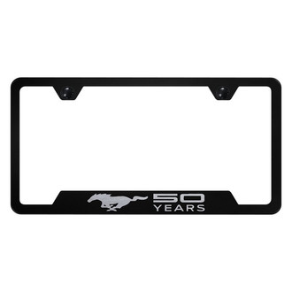 Autogold® - Black License Plate Frame with Laser Etched Mustang 50 Years Logo and Cut-Out