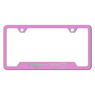 Autogold® - Pink License Plate Frame with Laser Etched Mustang 50 Years Logo and Cut-Out